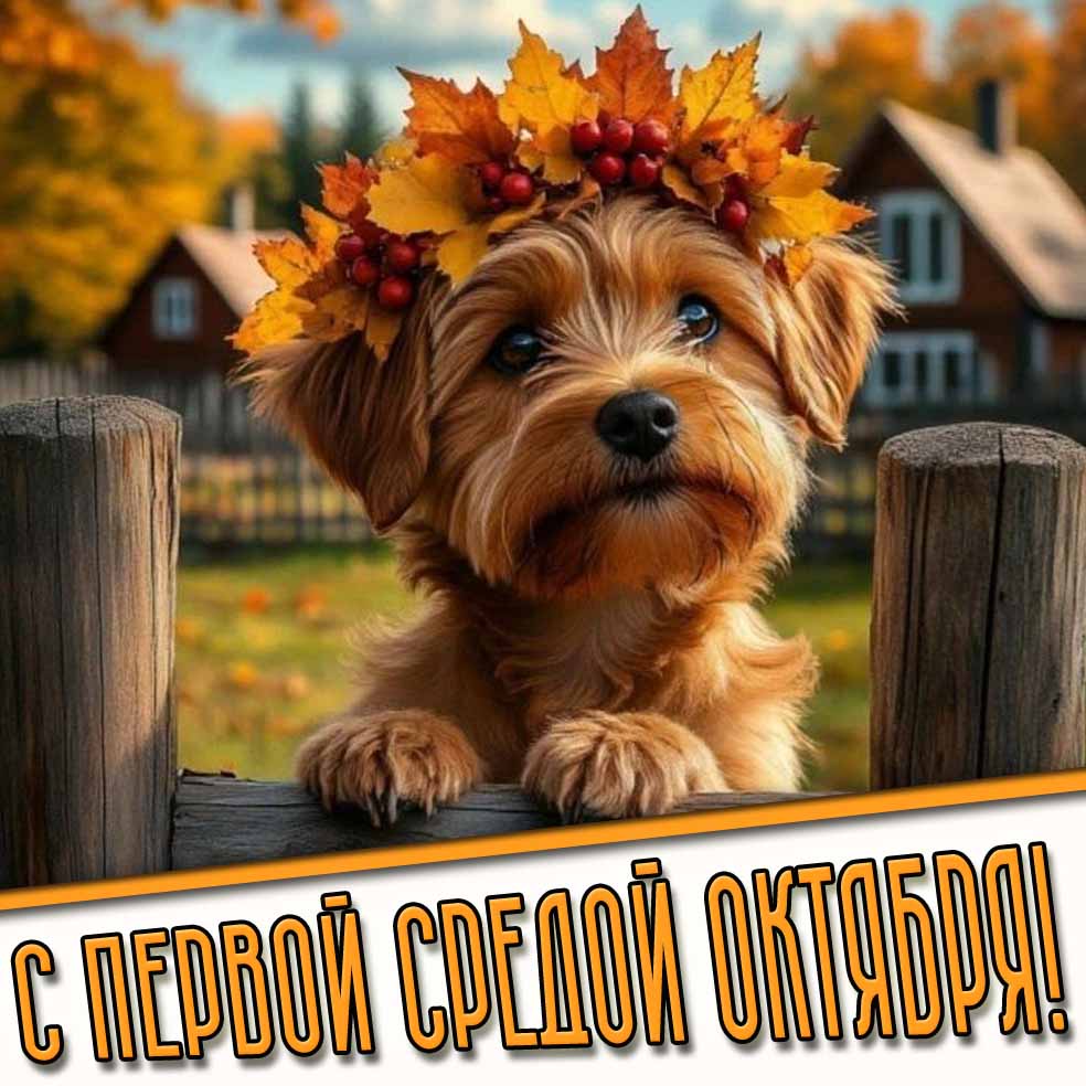 С первой средой октября! - открытка с собакой