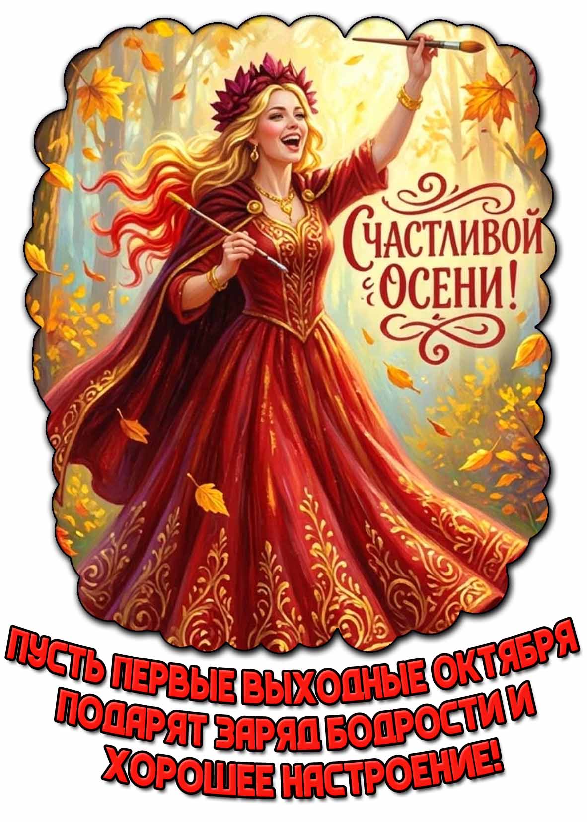 Картинка "Пусть первые выходные октября подарят заряд бодрости и хорошее настроение! Счастливой осени!"