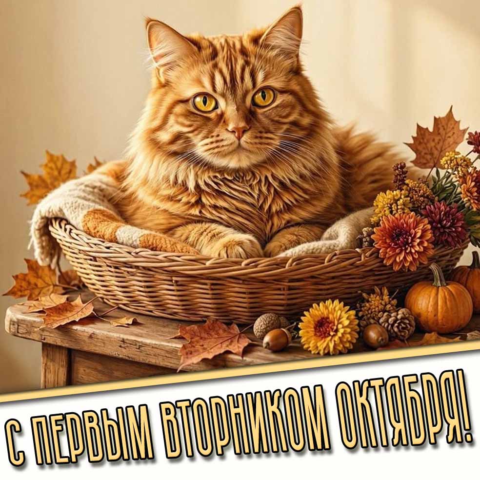С первым вторником октября! - картинка с кошкой