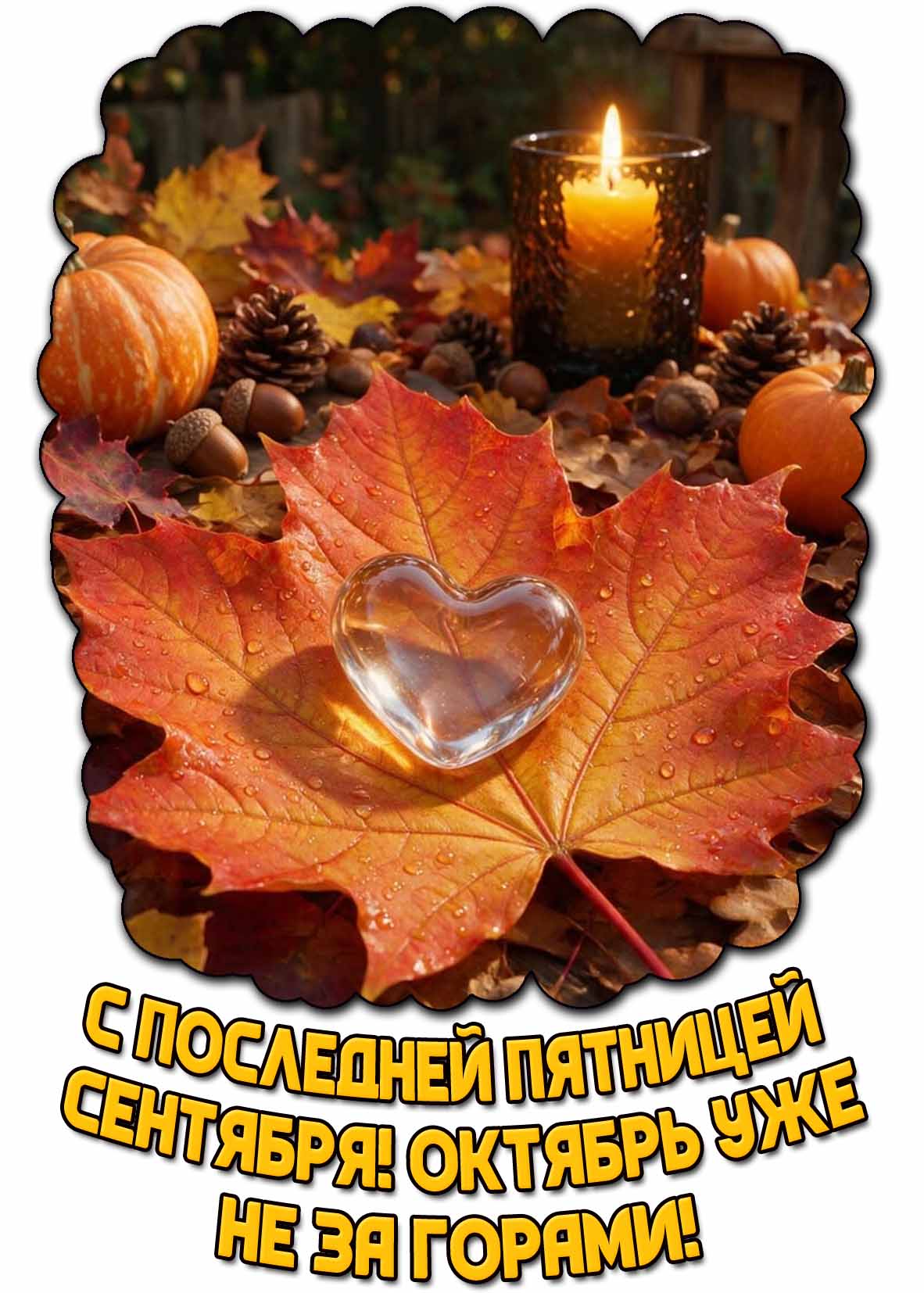 Открытка "С последней пятницей сентября! Октябрь уже не за горами!"