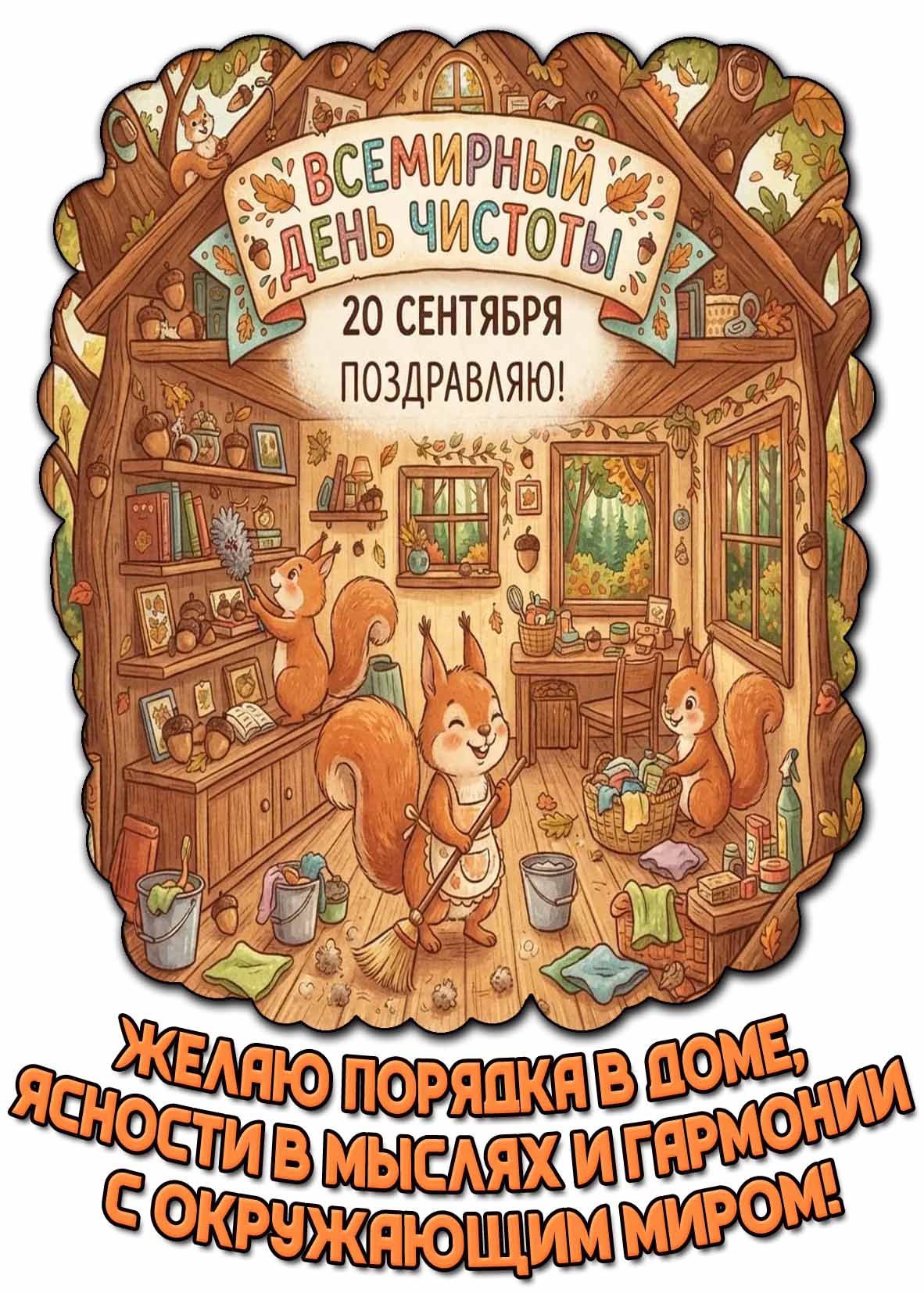 Прикольная картинка 20 сентября - Всемирный день чистоты! Желаю порядка в доме, ясности в мыслях и гармонии с окружающим миром Поздравляю!