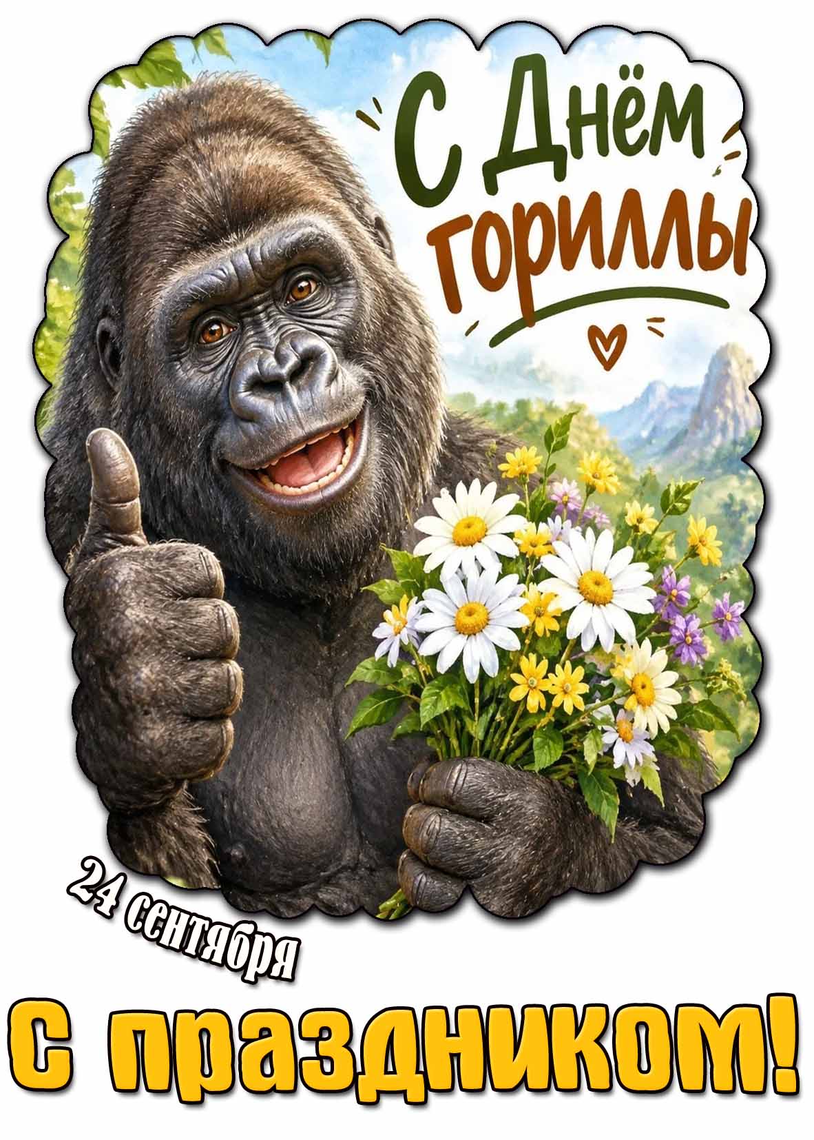 Прикольная картинка 24 сентября - с днём гориллы! С праздником!