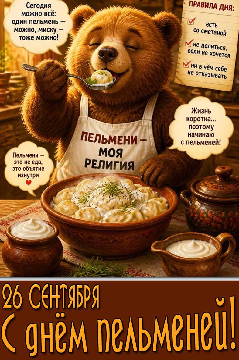 Прикольная картинка 26 сентября - с днём пельменей!