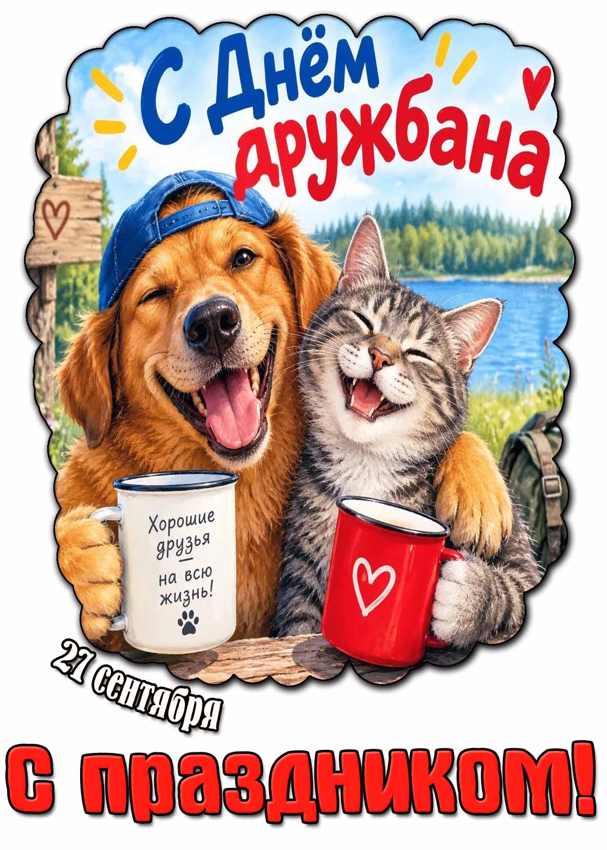 Прикольная картинка 27 сентября - с днём дружбана! Хорошие друзья - на всю жизнь! С праздником!