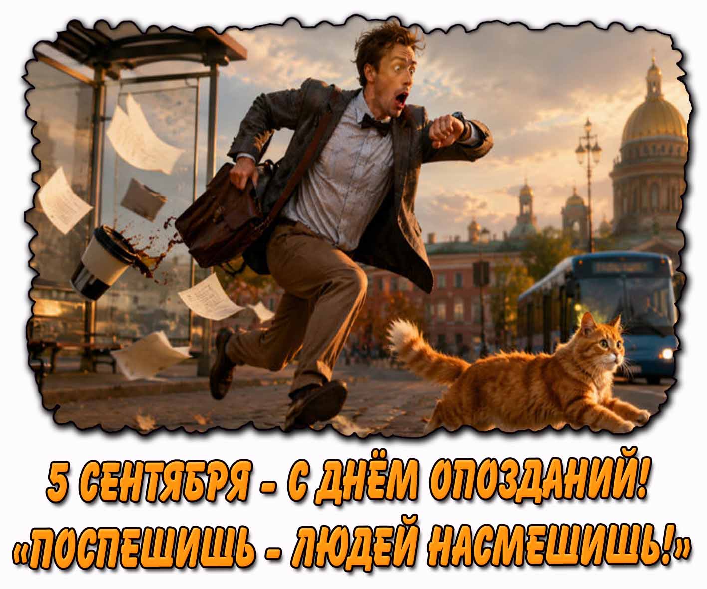 Прикольная картинка 5 сентября - с днём опозданий! «Поспешишь — людей насмешишь!»