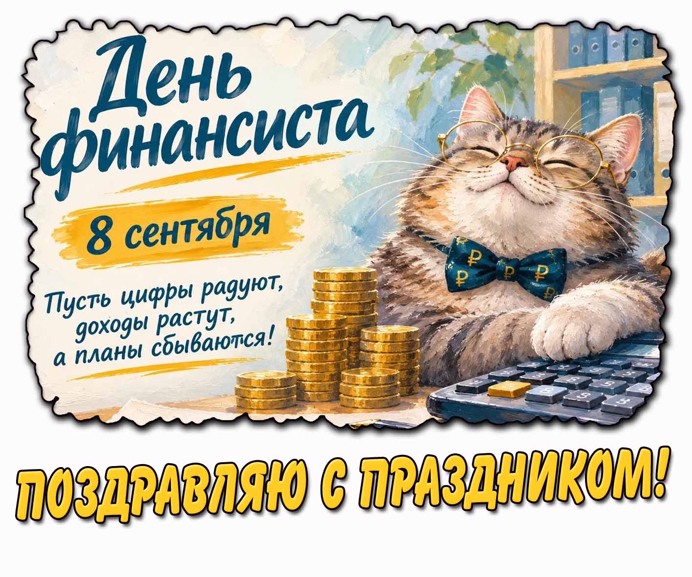Прикольная картинка 8 сентября - день финансиста! Пусть цифры радуют, доходы растут, а планы сбываются! Поздравляю с праздником!