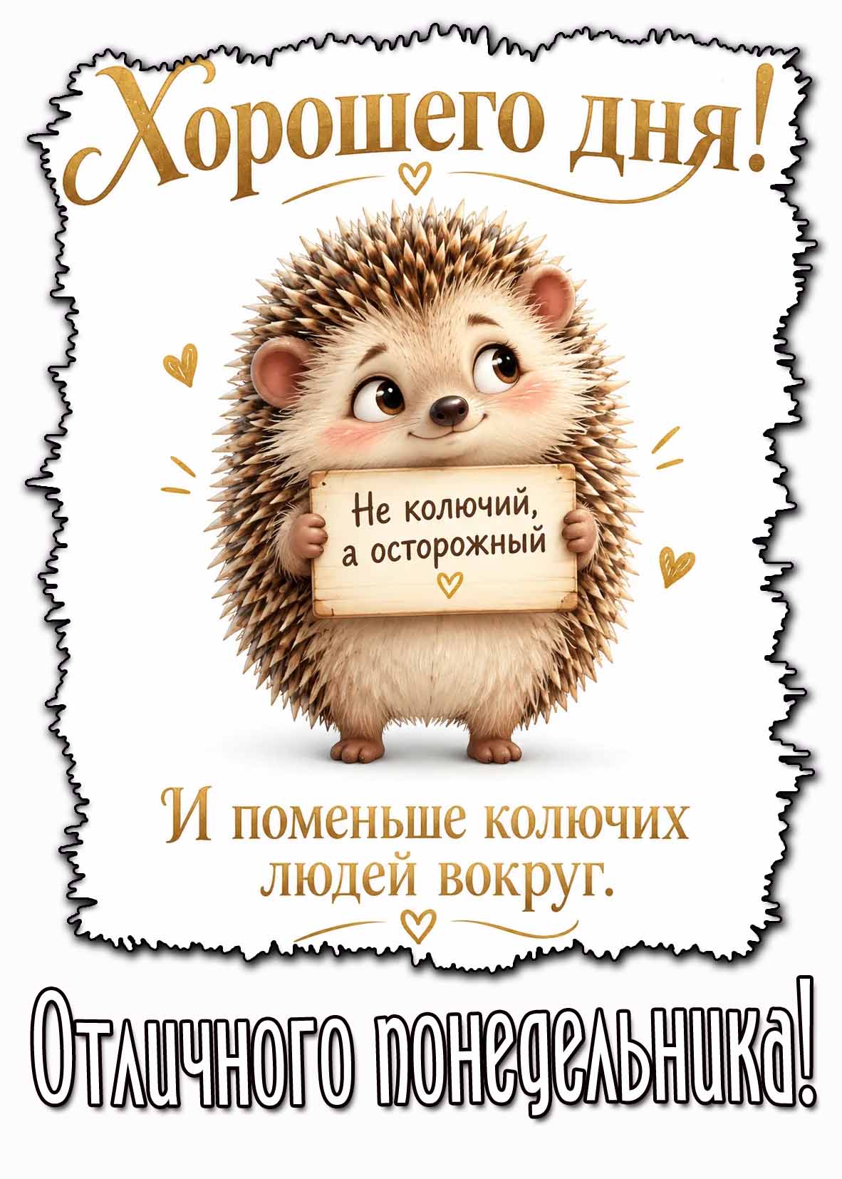 Прикольная картинка "Хорошего дня! Отличного понедельника! И поменьше колючих людей вокруг!"