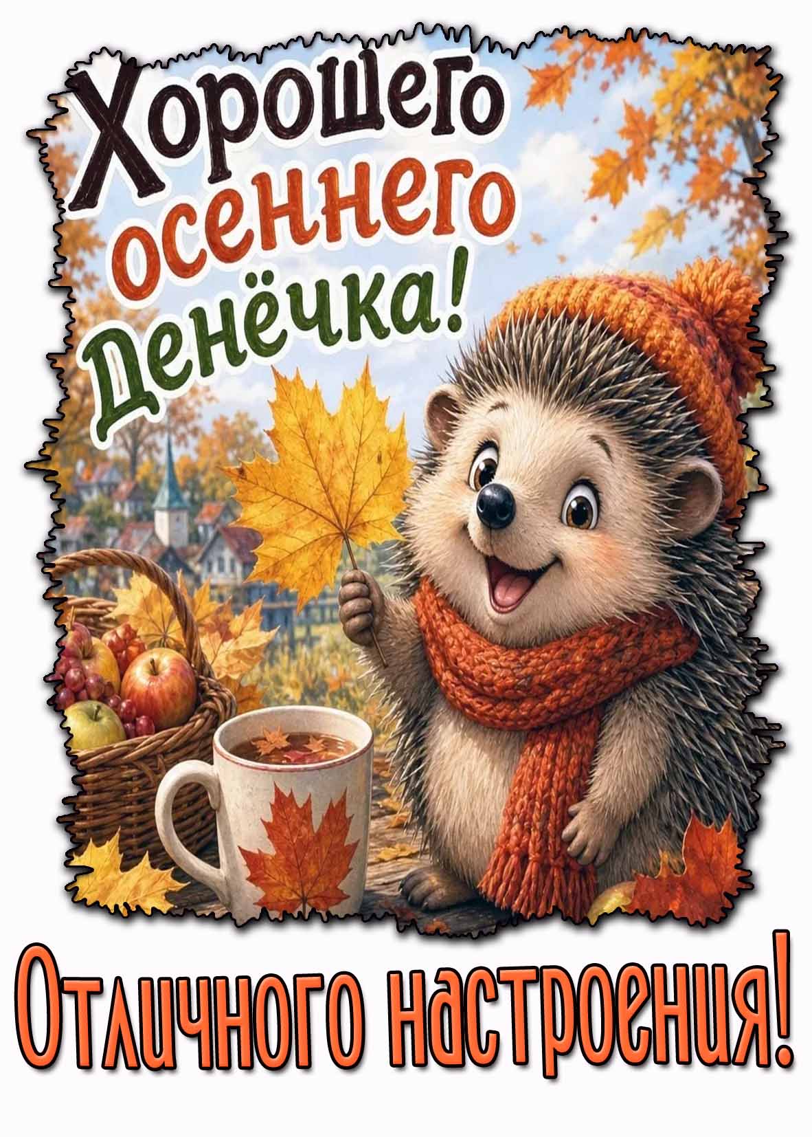 Прикольная картинка "Хорошего осеннего денёчка! Отличного настроения!"