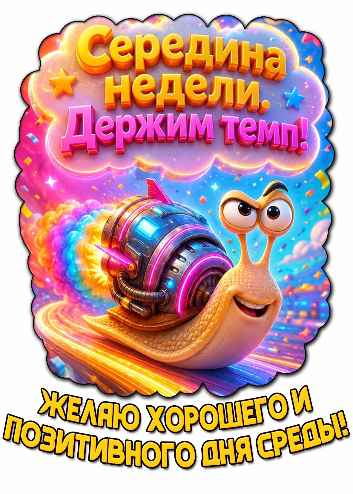 Прикольная картинка "Середина недели! Держим темп! Желаю хорошего и позитивного дня среды!"