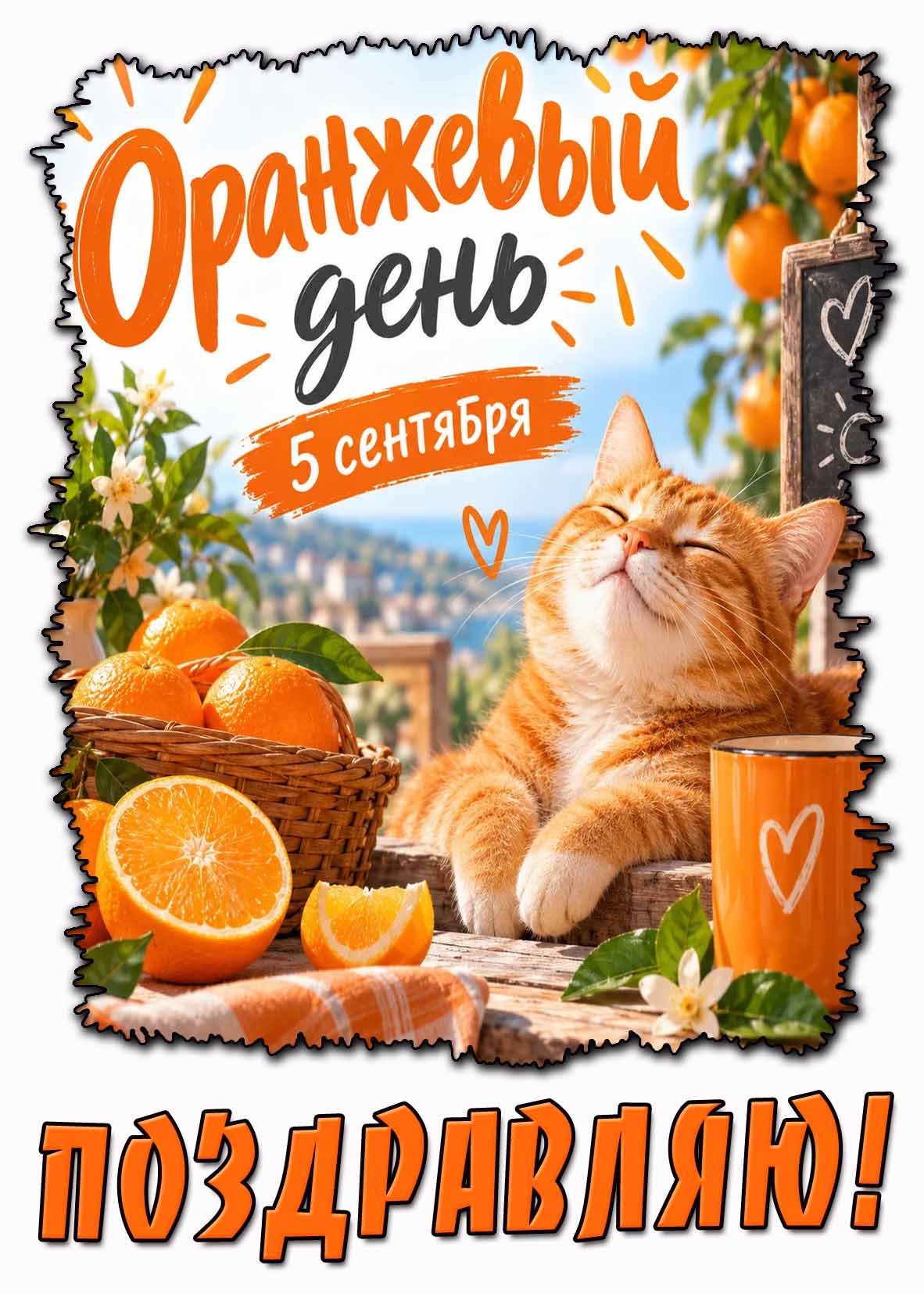 Прикольная открытка 5 сентября - Оранжевый день! Поздравляю!