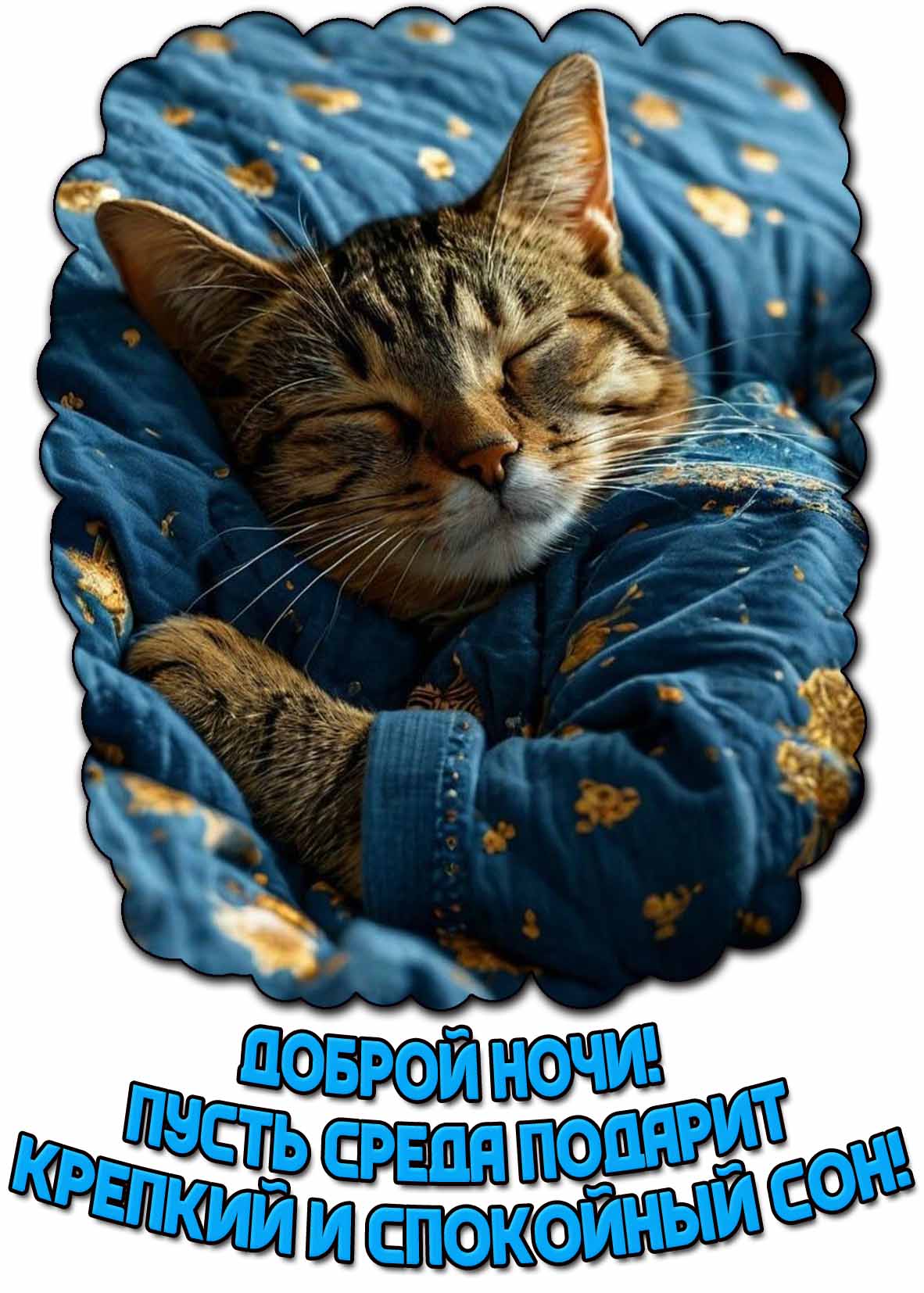 Прикольная открытка "Доброй ночи! Пусть среда подарит крепкий и спокойный сон!"