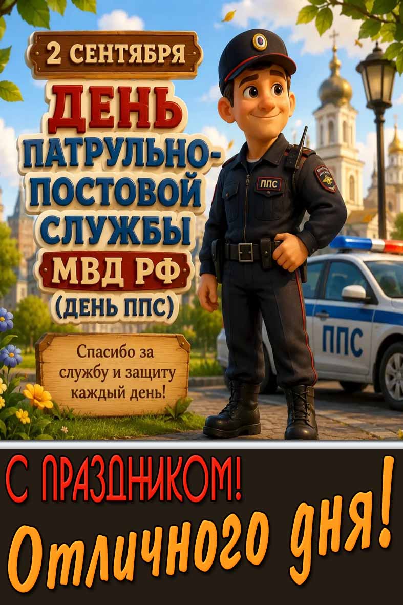 Прикольная открытка 2 сентября - день патрульно-постовой службы МВД РФ! (День ППС) С праздником! Отличного дня!