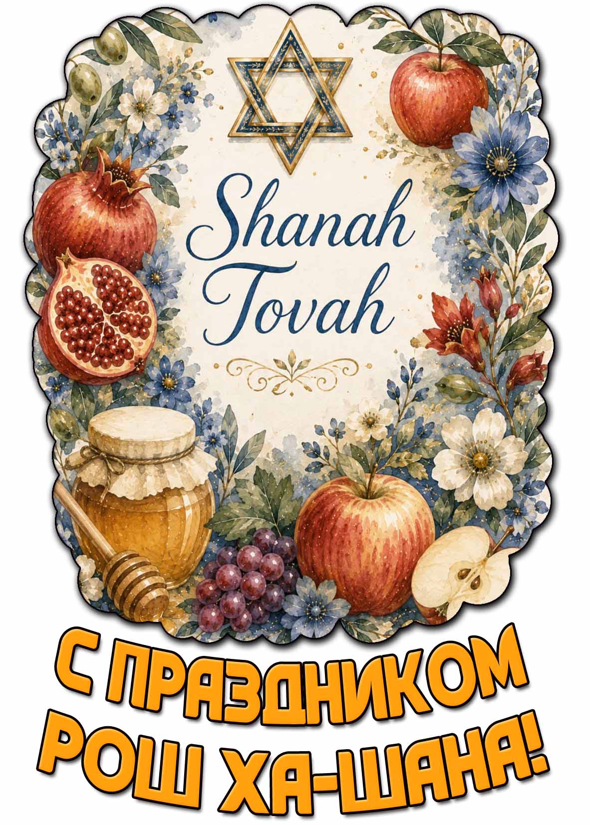 Открытка "С праздником Рош ха-Шана! Shanah tovah!"