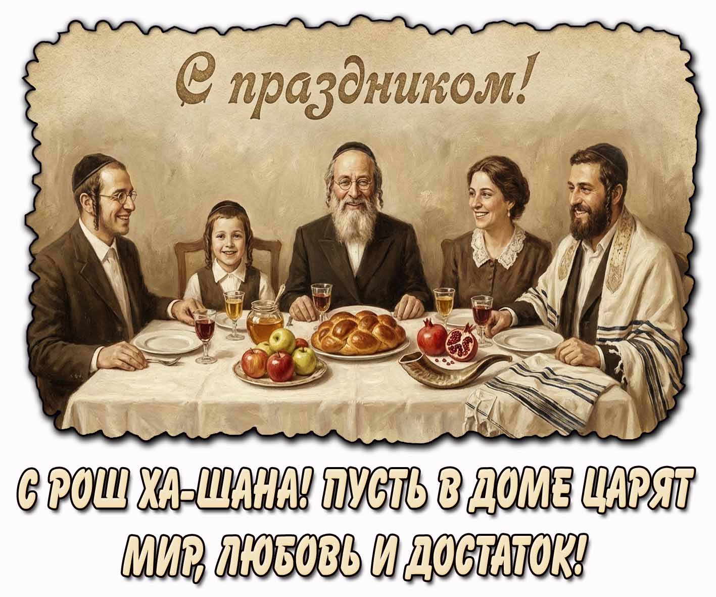 Открытка "С Рош ха-Шана! Пусть доме царят мир, любовь и достаток! С праздником!"