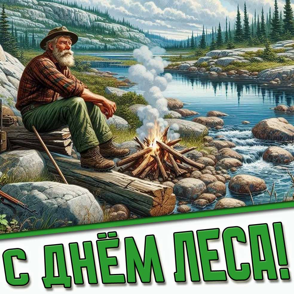 С днём леса! - картинка с лесником у костра