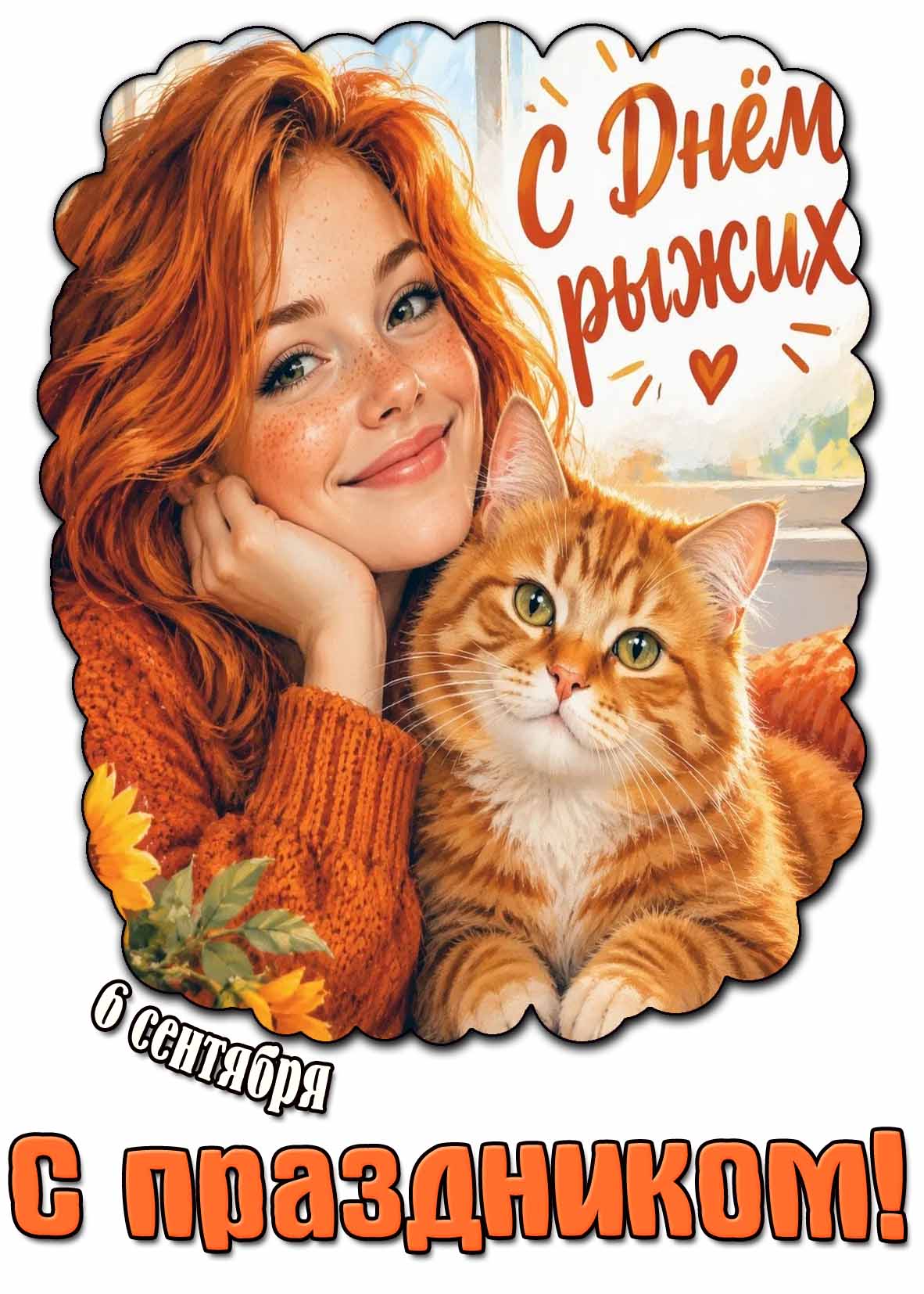 С днём рыжих! С праздником! - открытка для девушки на 6 сентября