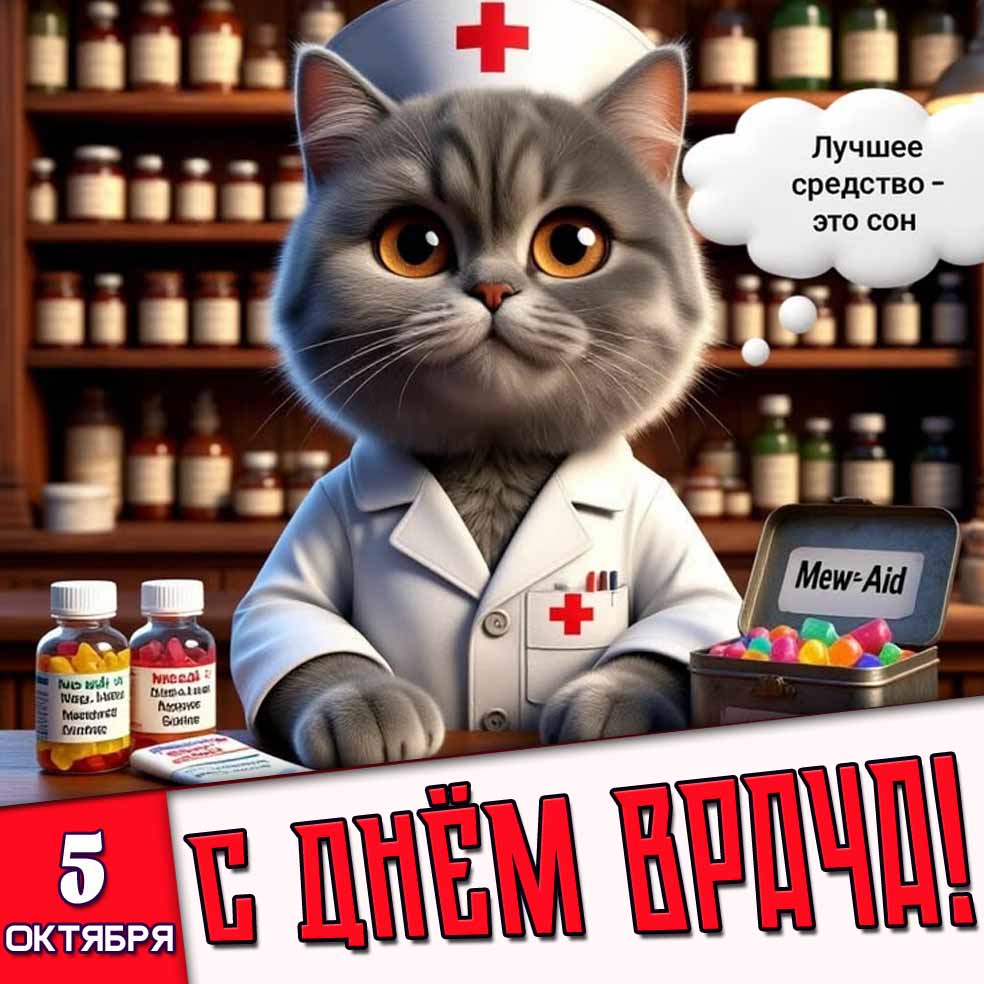 Прикольная картинка 5 октября - с днём врача! Лучшее средство - это сон!