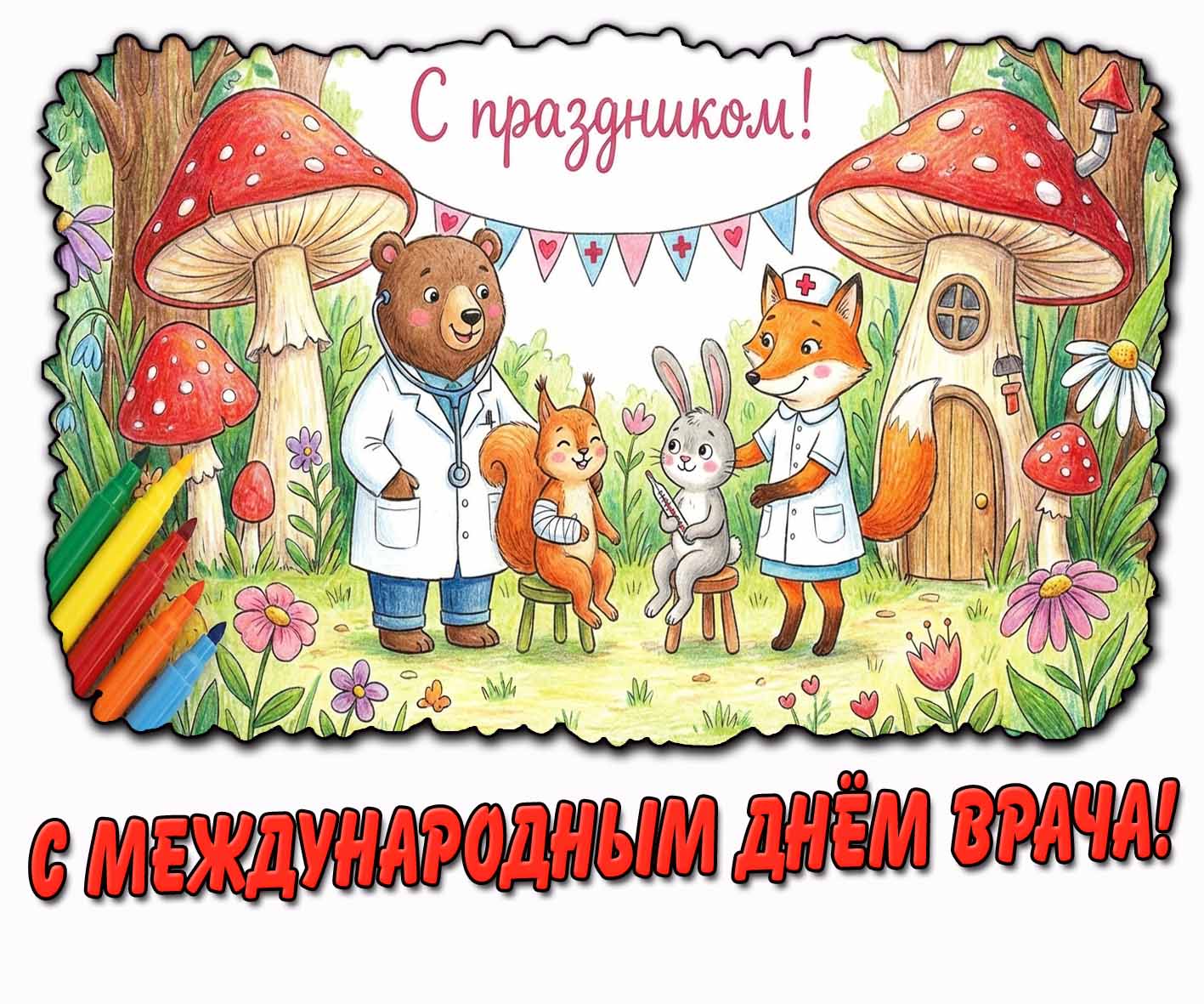 Прикольная детская открытка "С Международным днём врача! С праздником!