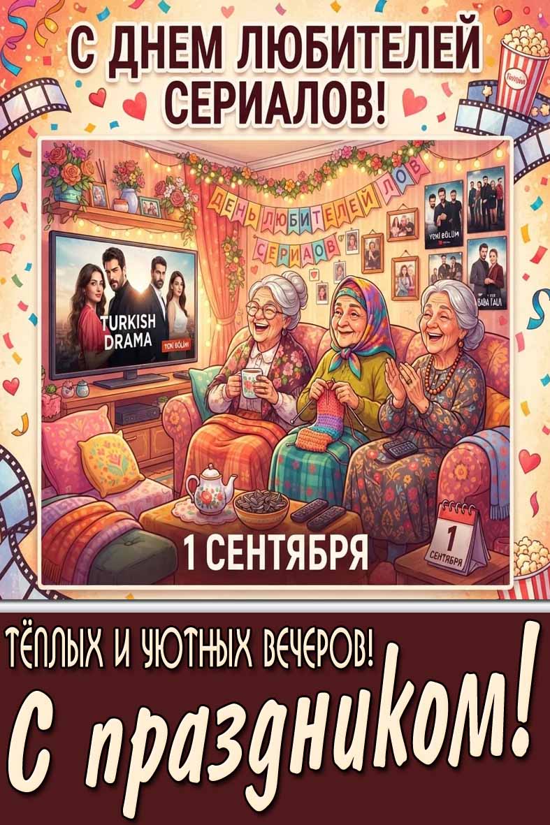 Смешная картинка 1 сентября - с днём любителей сериалов! Тёплых и уютных вечеров! С праздником!