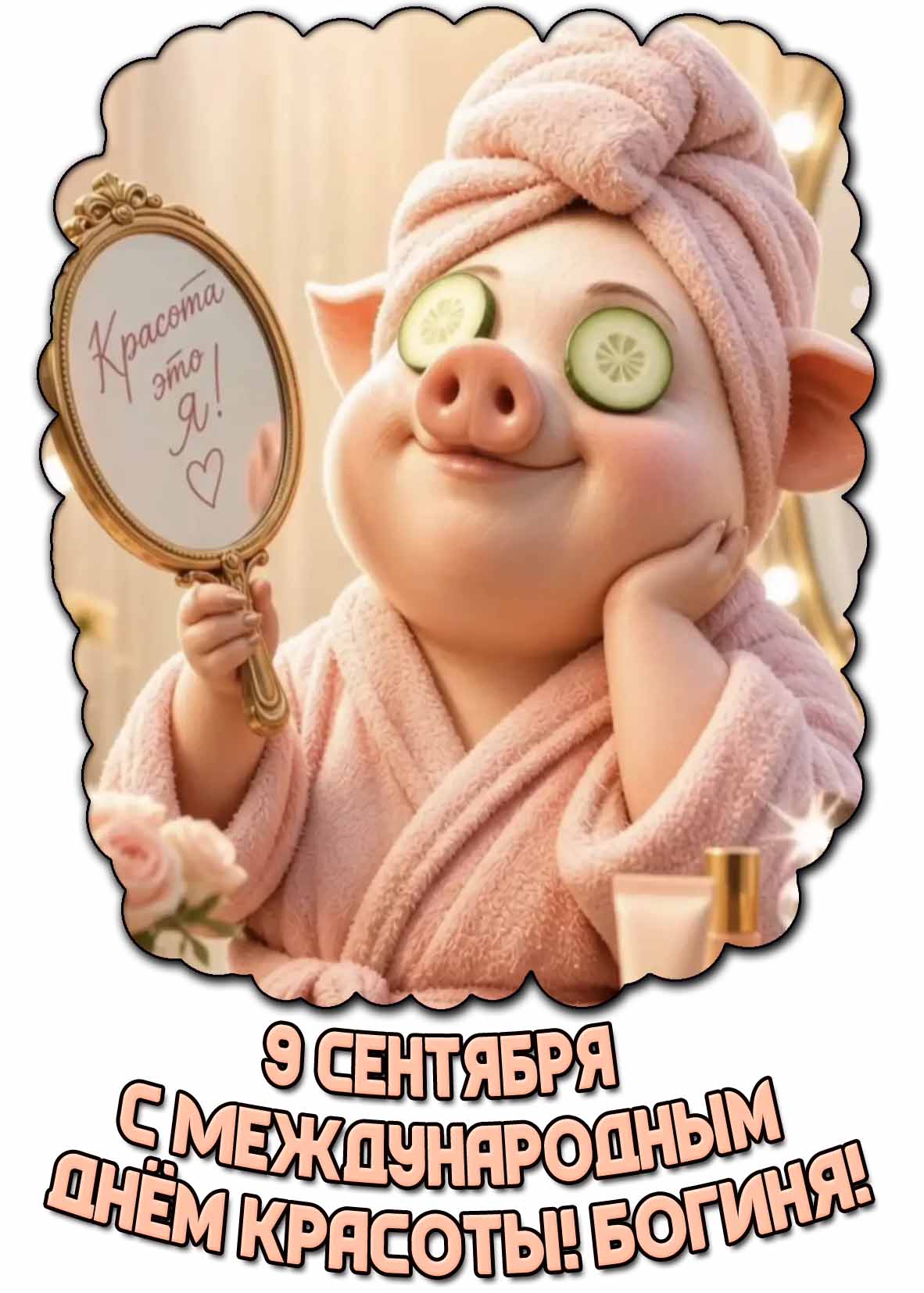 Смешная открытка 9 сентября - с Международным днём красоты! Богиня!