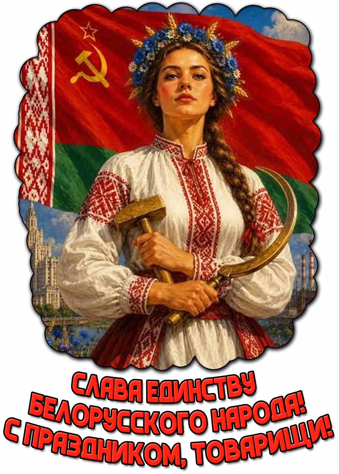 Советская открытка "Слава единству белорусского народа! С праздником, товарищи!"