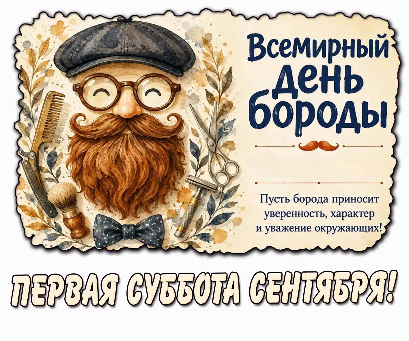 Стильная картинка "Первая суббота сентября! Всемирный день бороды!"