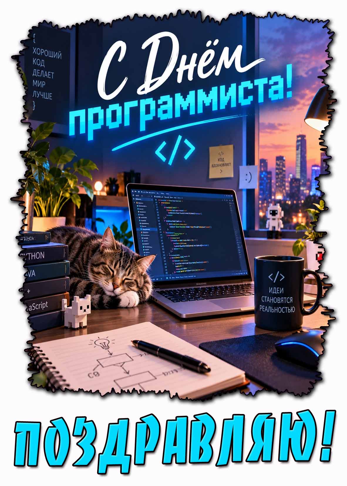 Стильная картинка "С днём программиста! Поздравляю!"