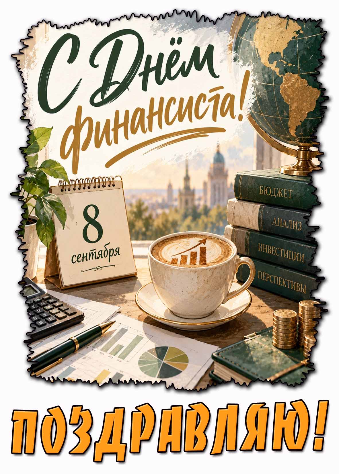 Стильная открытка 8 сентября - с днём финансиста! Поздравляю!