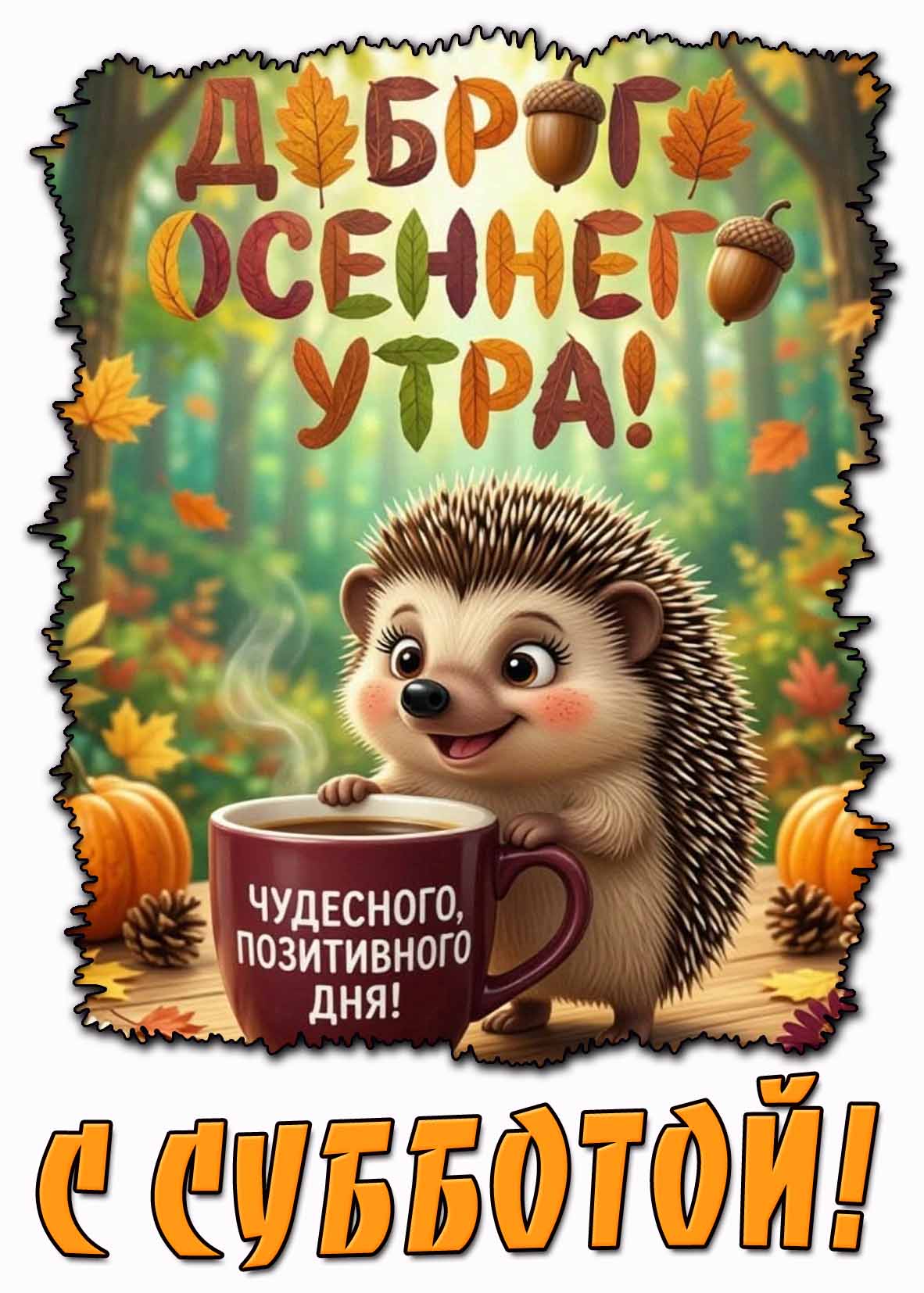 Открытка "Доброго осеннего утра! С субботой! Чудесного, позитивного дня!"