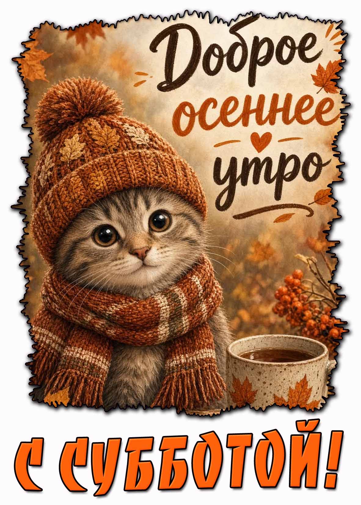 Прикольная открытка "Доброе осеннее утро! С субботой!"