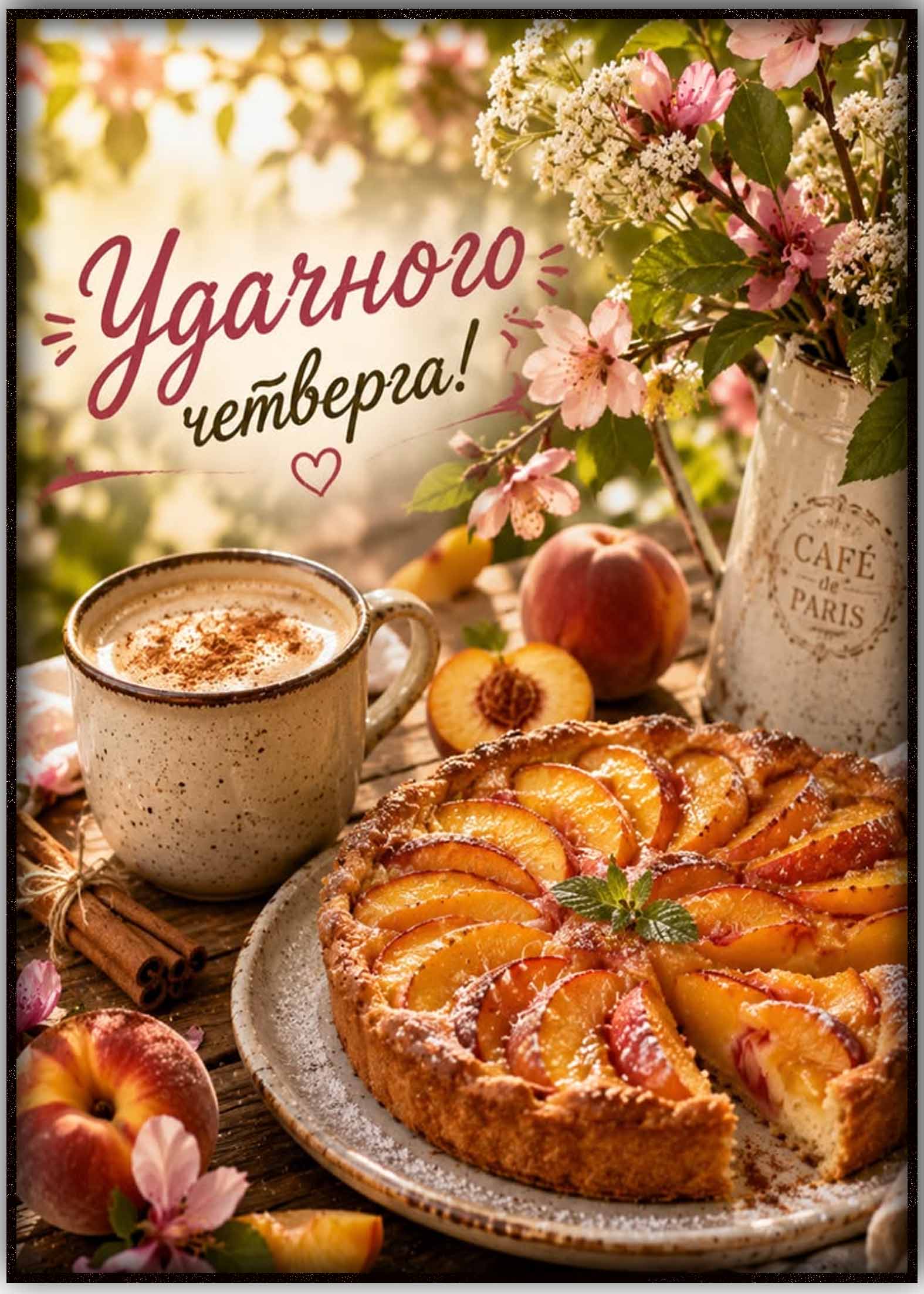 Удачного четверга! - картинка с пирогом и кофе