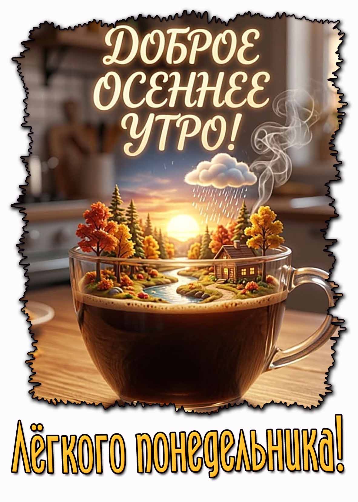 Красивая открытка "Доброе осеннее утро! Лёгкого понедельника!"