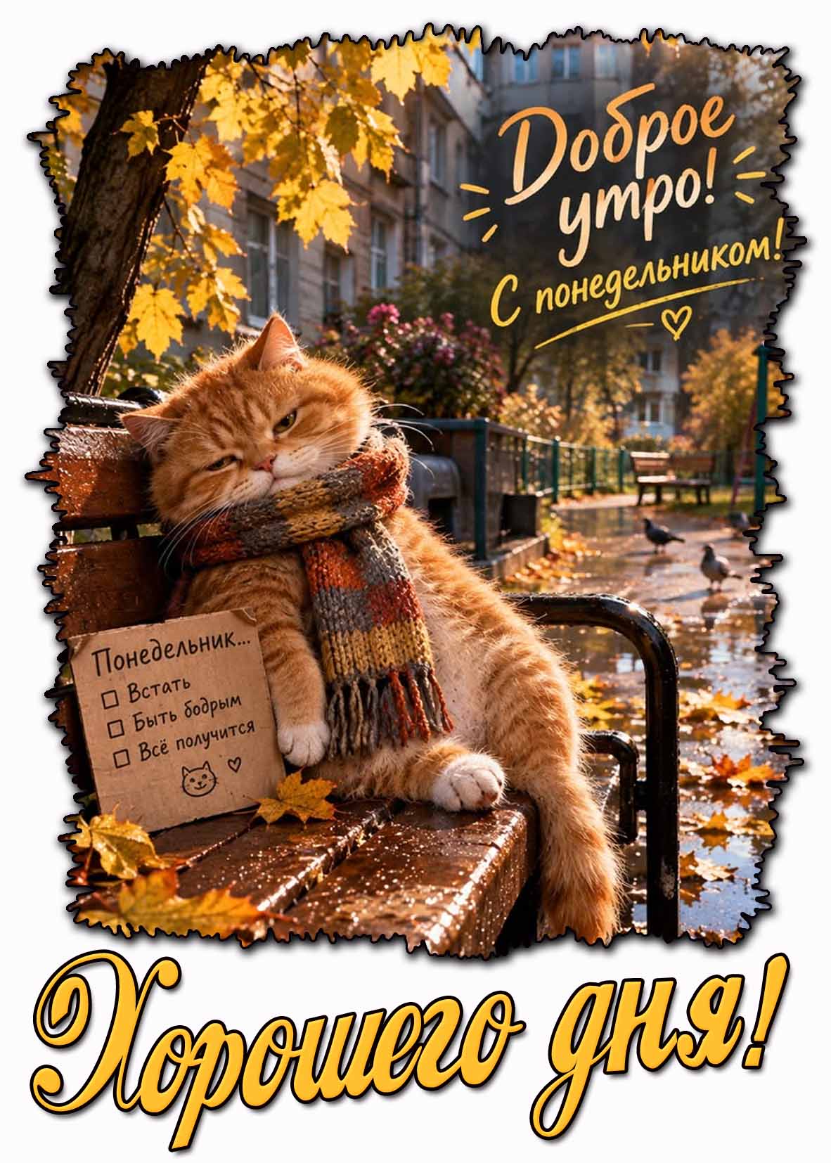 Осенняя открытка "Доброе утро! С понедельником! Хорошего дня!"
