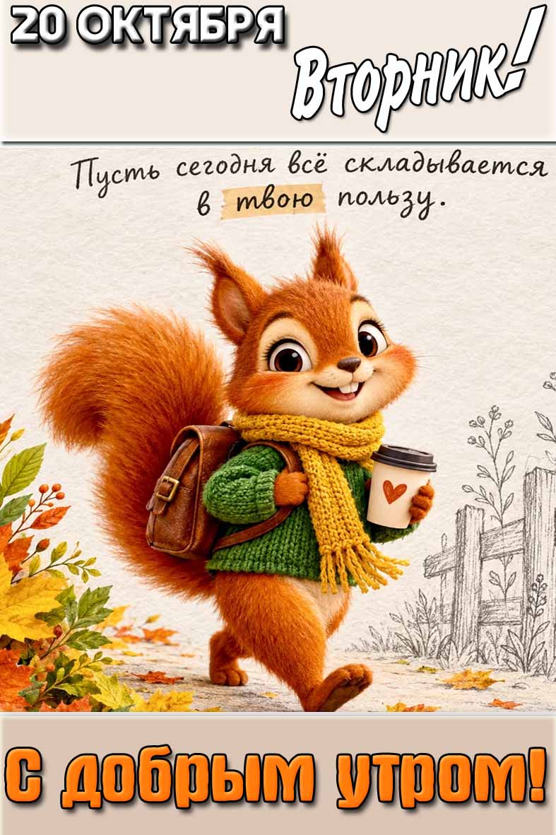 Картинка "20 октября вторник! С добрым утром! Пусть сегодня всё складывается в твою пользу!"