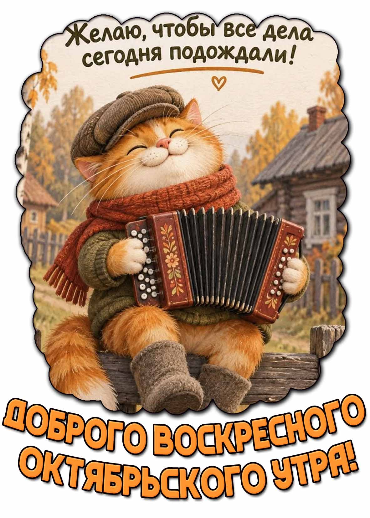 Прикольная открытка "Доброго воскресного октябрьского утра! Желаю, чтоб все дела сегодня подождали!"