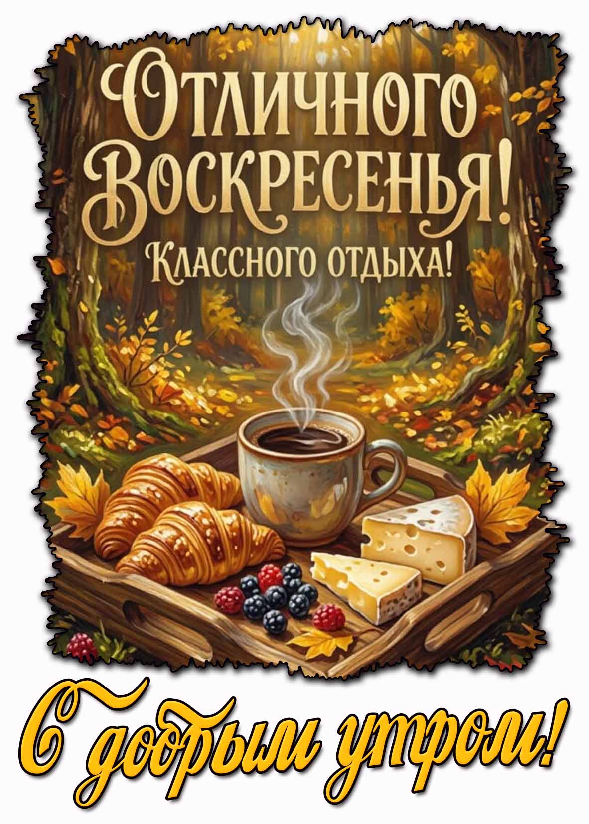 Открытка "Отличного воскресенья! Классного отдыха! С добрым утром!"