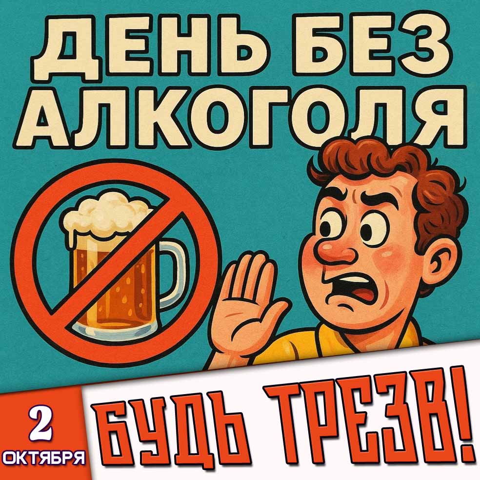 Прикольная картинка 2 октября - день без алкоголя! Будь трезв!