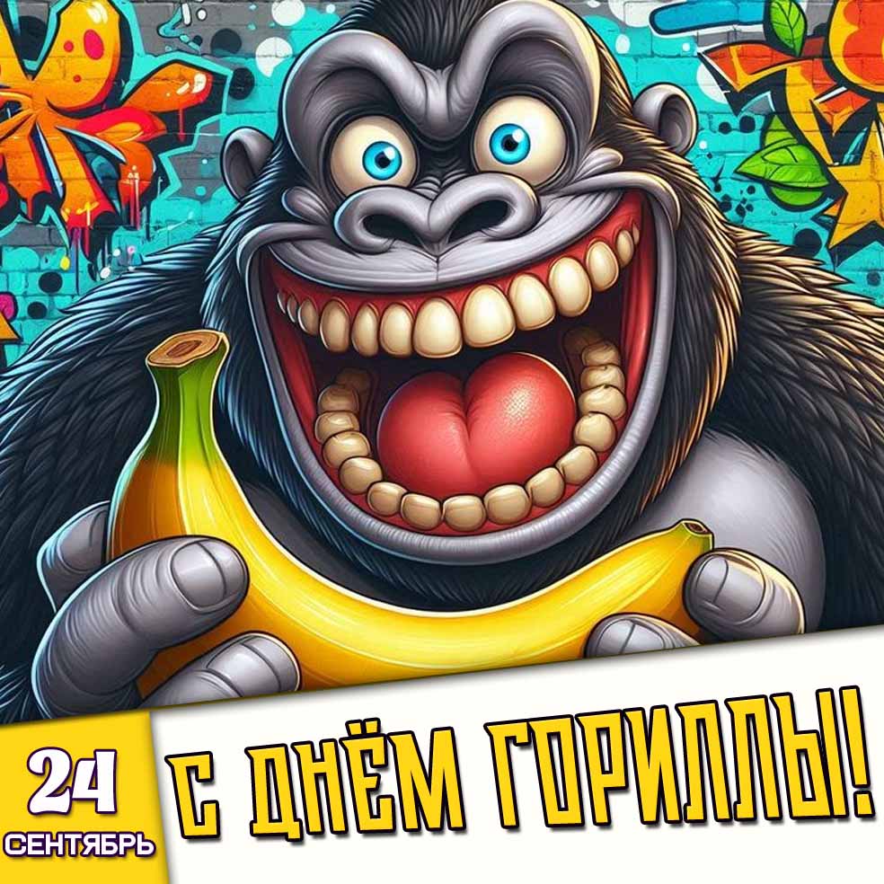 Прикольная открытка 24 сентября - с днём гориллы!