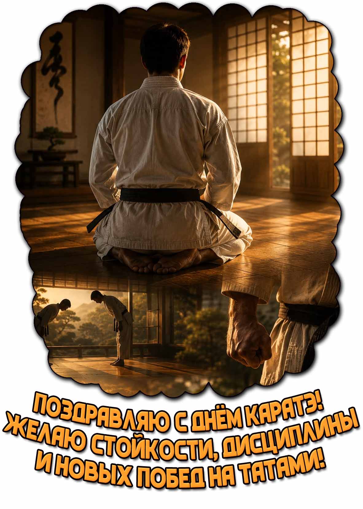 Открытка "Поздравляю с днём каратэ! Желаю стойкости, дисциплины и новых побед на татами!"