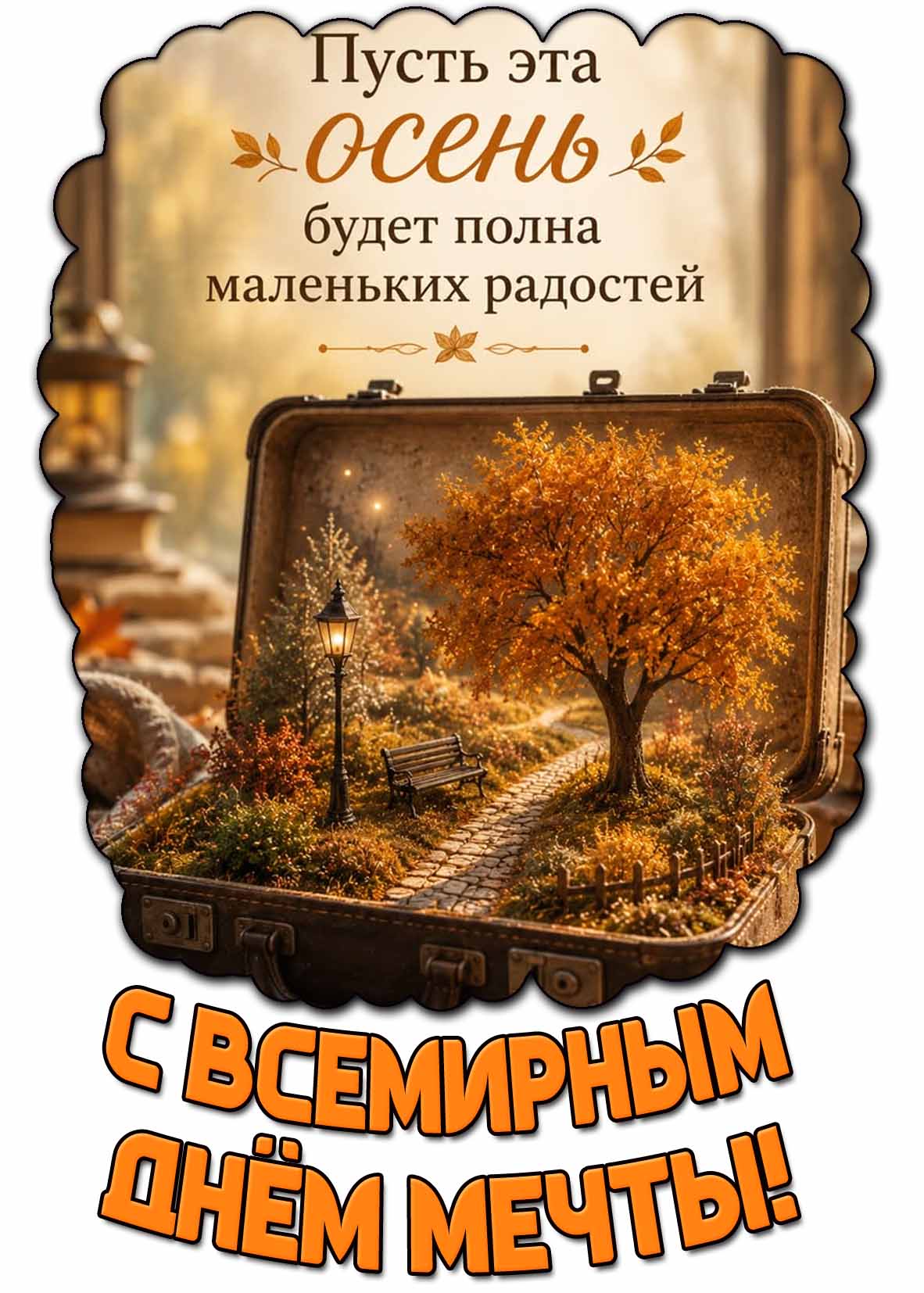 Открытка "С Всемирным днём мечты! Пусть эта осень будет полна маленьких радостей!"