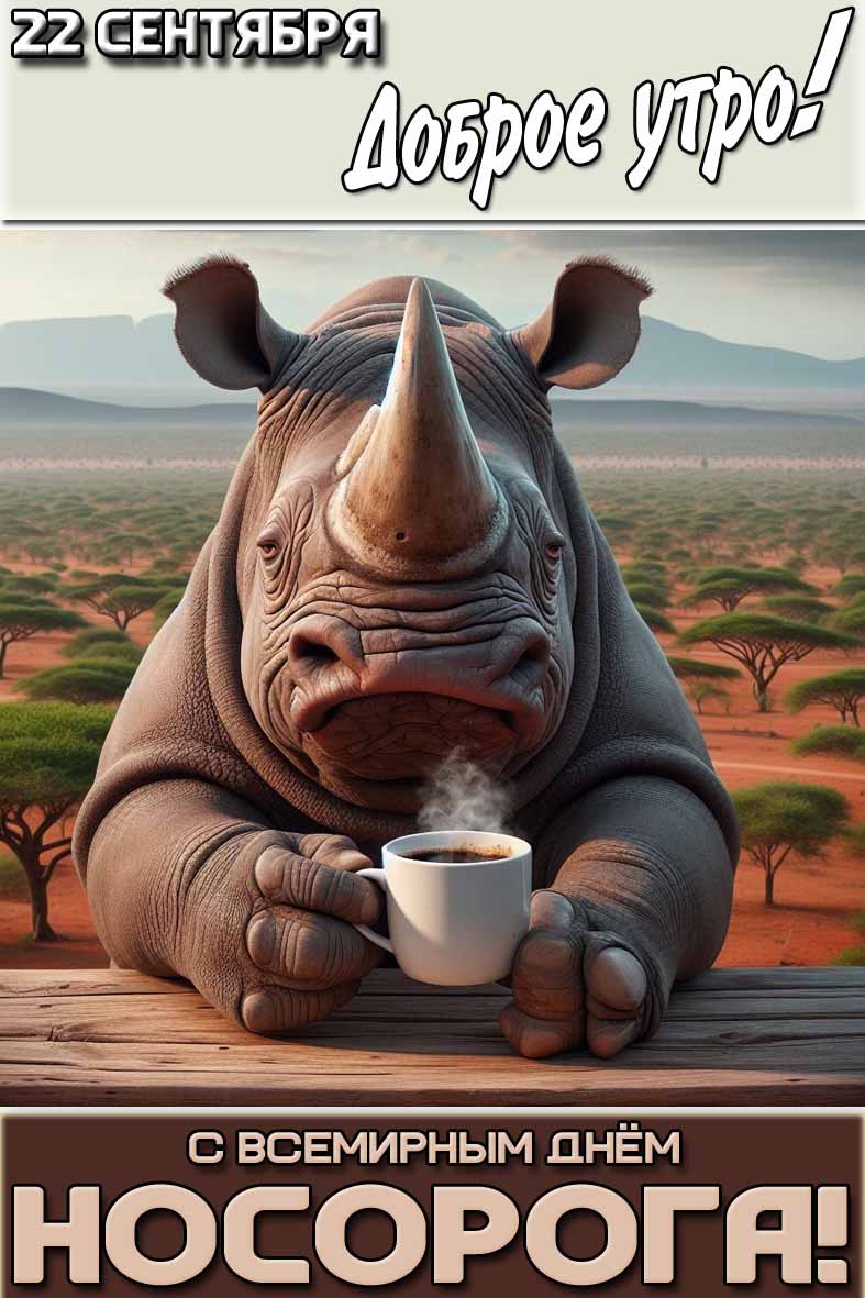 Открытка "22 сентября доброе утро! С Всемирным днём носорога!"