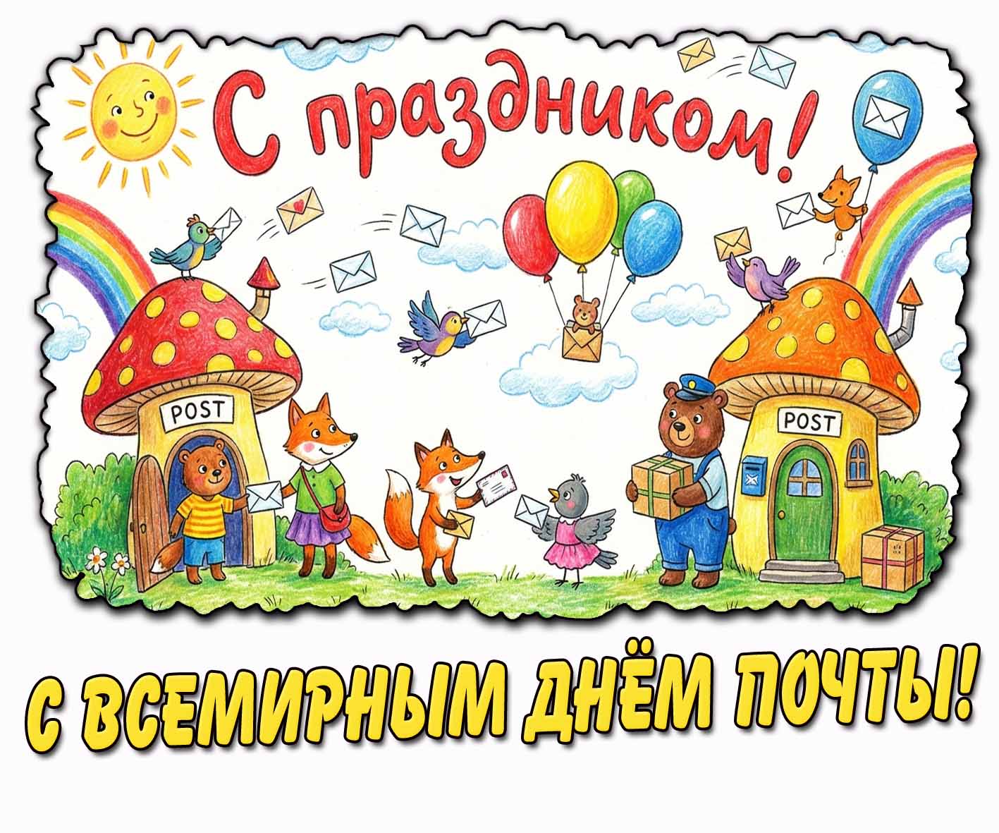 Детская открытка "С Всемирным днём почты! С праздником!"