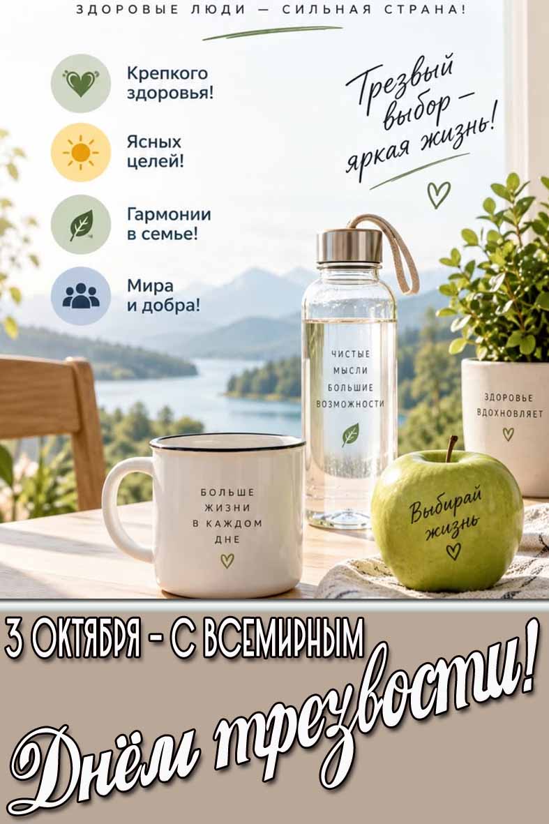 Картинка 3 октября - с Всемирным днём трезвости! Здоровые люди - сильная страна! Трезвый выбор - яркая жизнь!