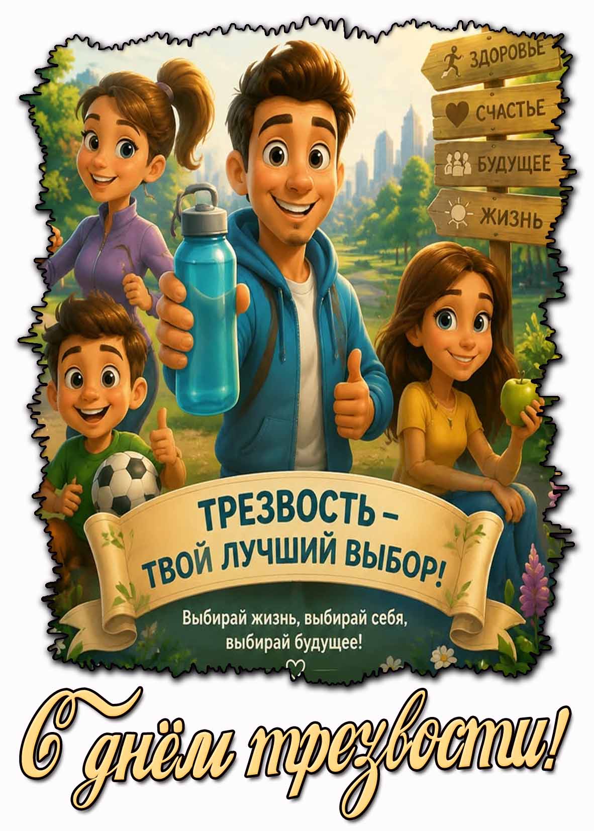 Открытка "С днём трезвости! Трезвость - твой лучший выбор! Выбирай жизнь, выбирай себя, выбирай будущее!"