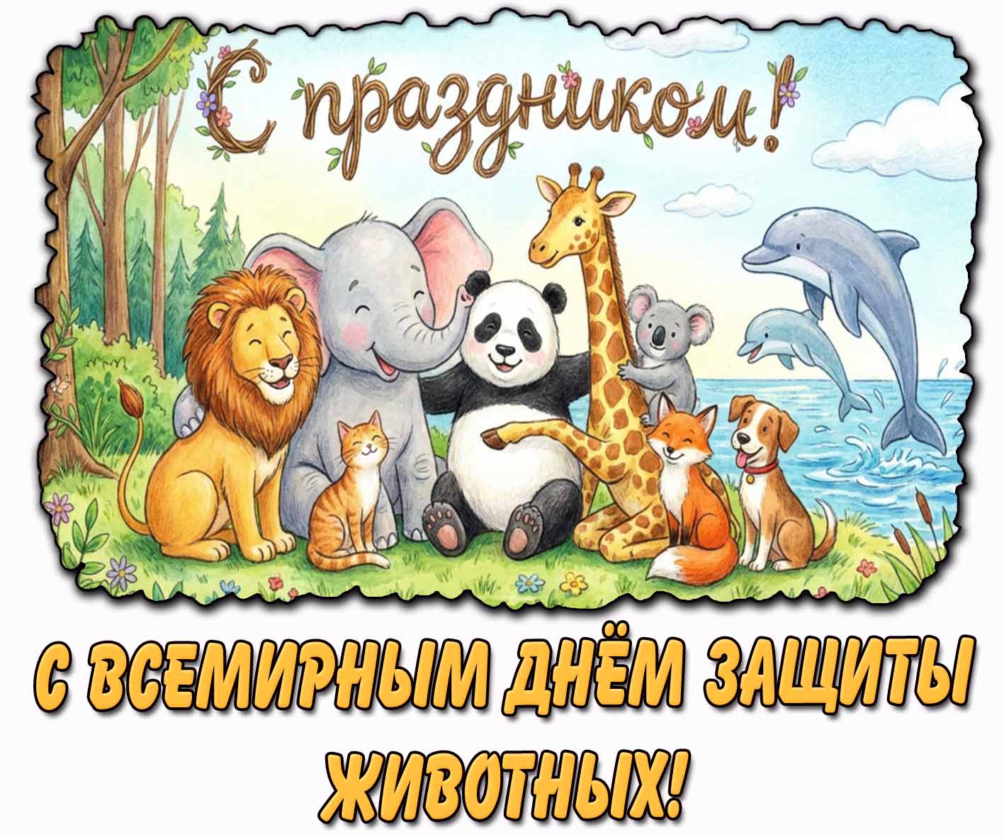 Прикольная открытка "С Всемирным днём защиты животных! С праздником!"