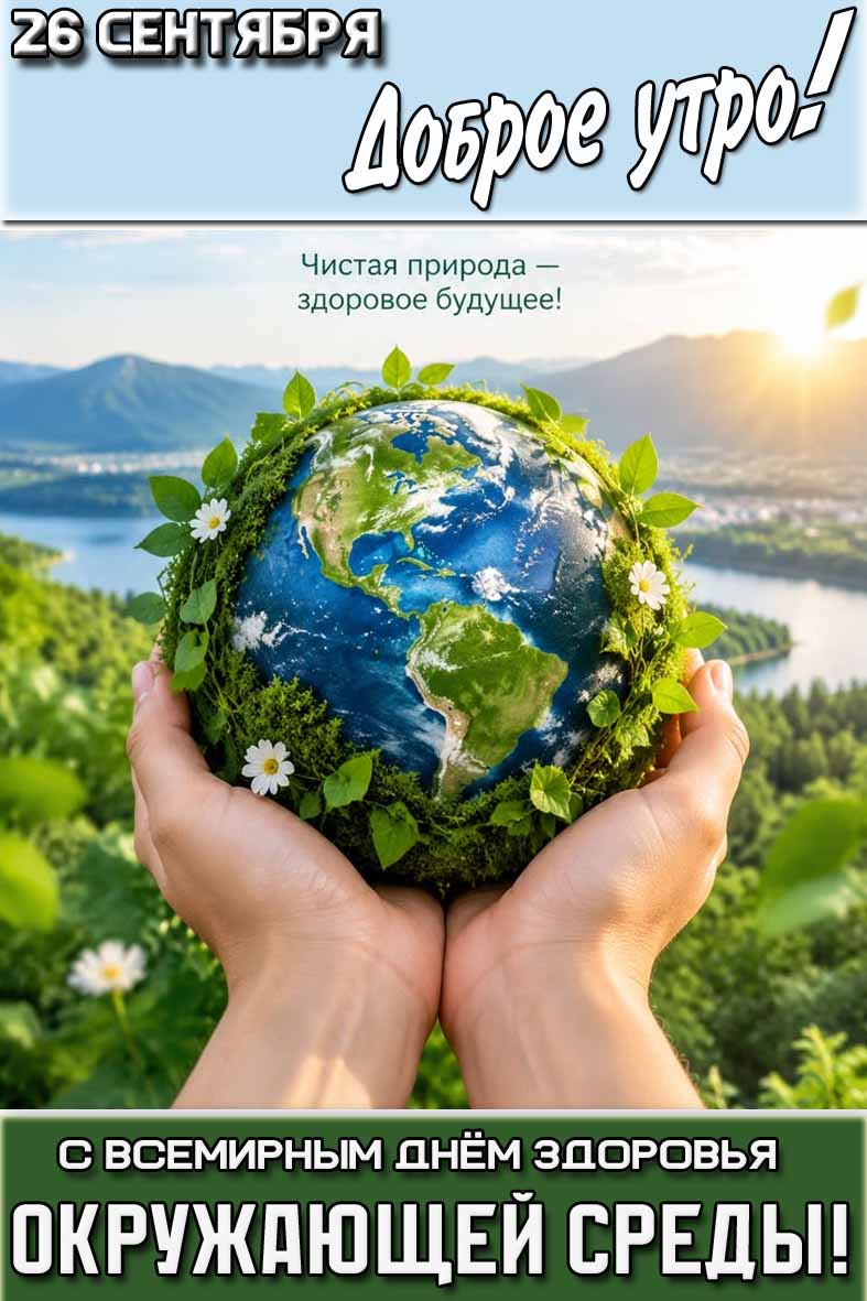 Картинка "26 сентября доброе утро! С Всемирным днём здоровья окружающей среды! Чистая природа - здоровое будущее!"