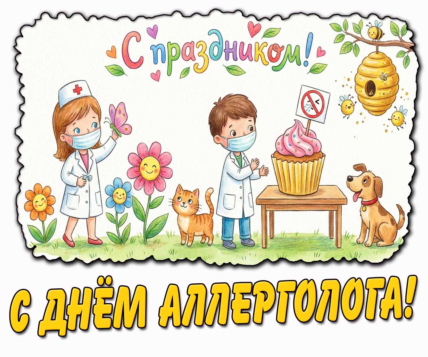 Детская открытка "С днём аллерголога! С праздником!"