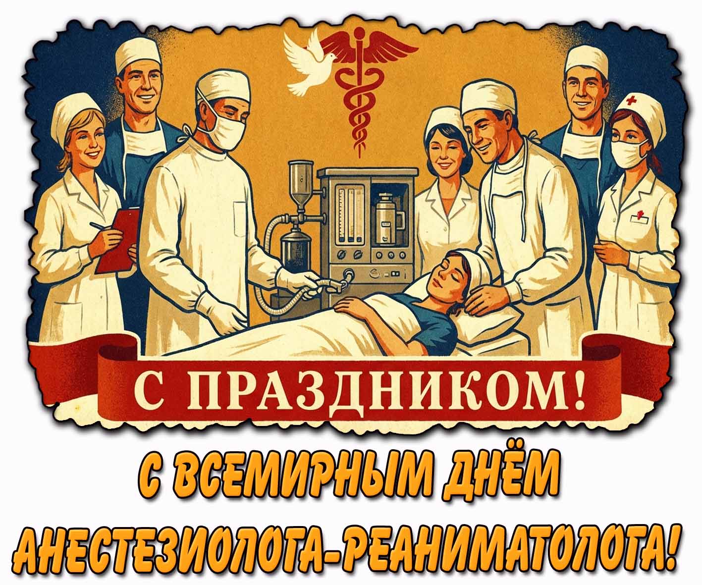 Советская открытка "С Всемирным днём анестезиолога-реаниматолога! С праздником!"