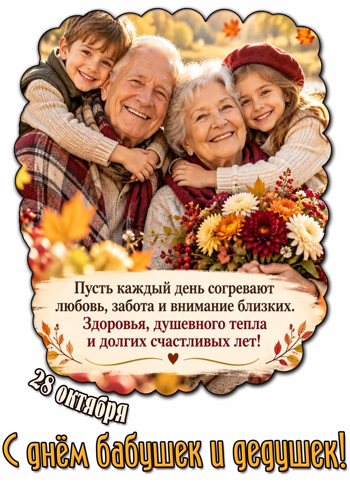 С днём бабушек и дедушек! - поздравительная открытка от внуков на 28 октября