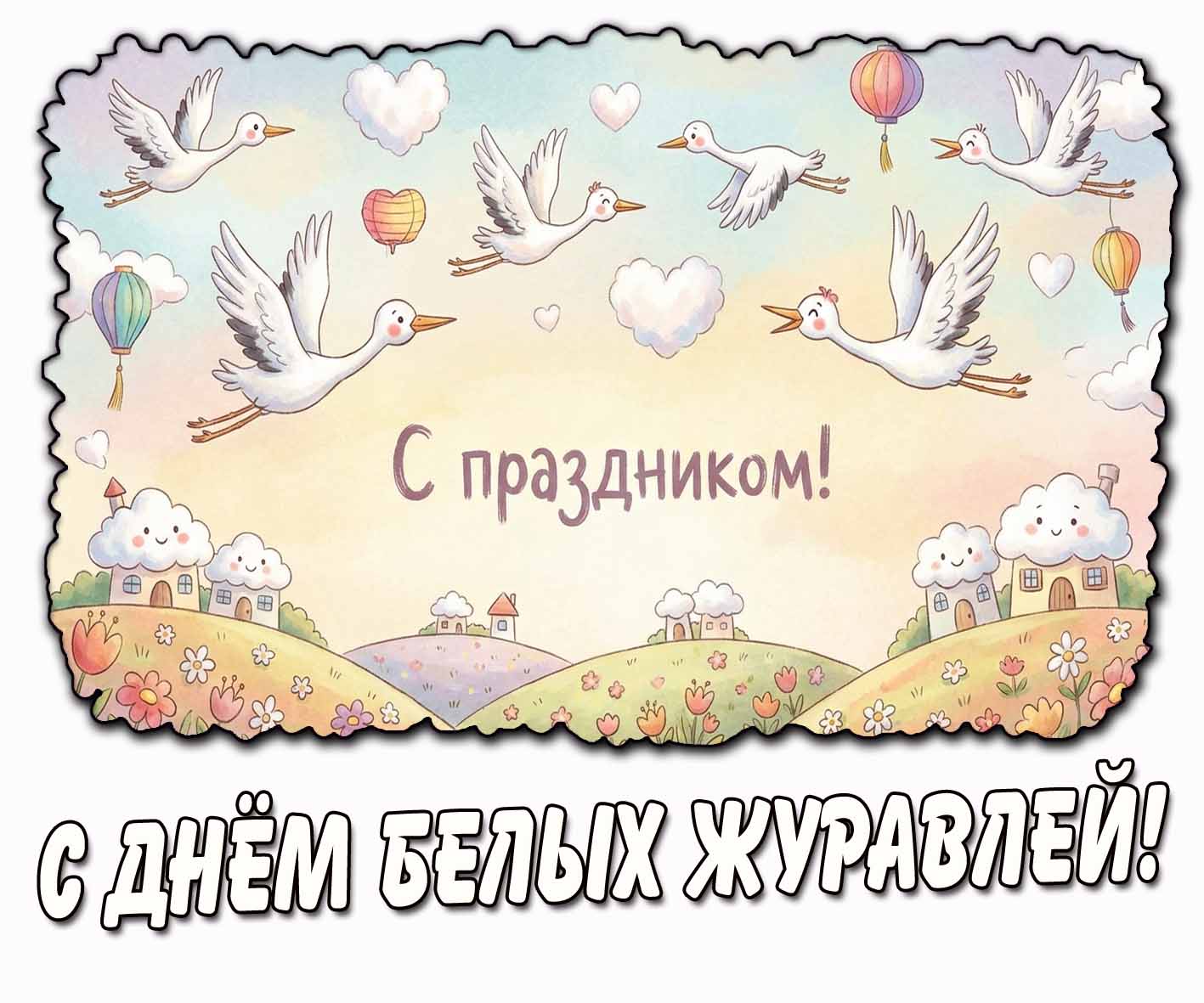 Детская открытка "С днём белых журавлей! С праздником!"